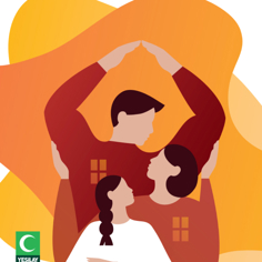 Çizimde bir kız çocuğu, küt saçlı bir kadın ve bordo kazaklı adam art arda durarak üç katlı bir evi temsil etmiş.  Geride, arkası dönük duran adam, ellerini çatı gibi tutarak başının üzerinde, yukarıda birleştirmiş. Ortada duran kadın sırtını adama yaslamış, adamın kollarını tutuyor.. Örgülü saçlı kız, sırtını kadının sağ göğsüne yaslayıp başını ona çevirmiş. Onun sağ göğsündeki pencere birinci kat, kadının sol göğsündeki pencere ikinci kat, adamın sol kürek kemiğindeki pencereyse üçüncü kat konumunda.